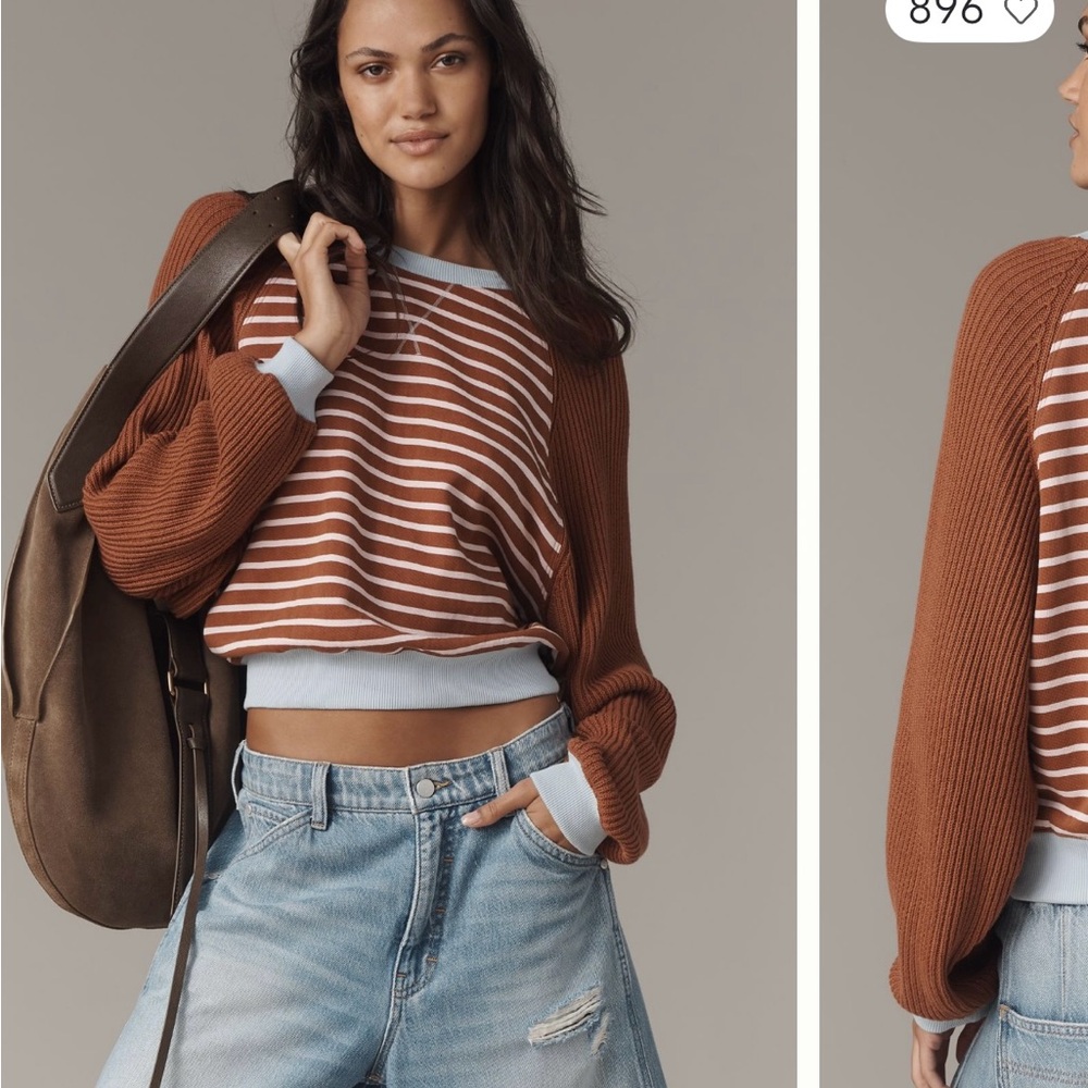 Pilcro Niki Knit-Sleeve Bubble Sweatshirt Medium